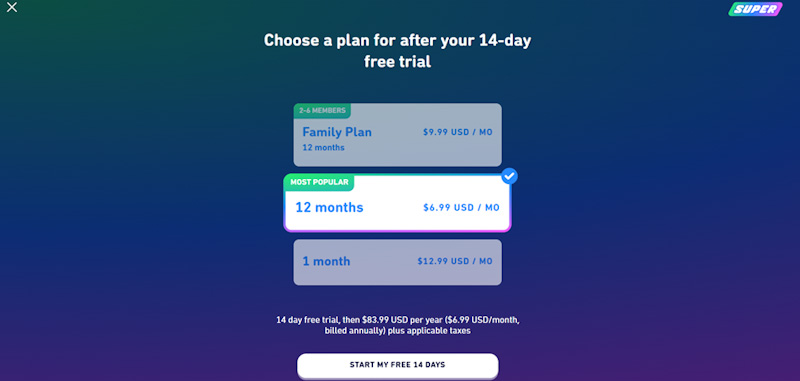 Duolingo Super available packages