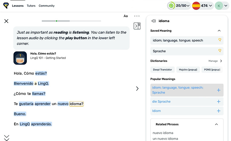 LingQ User Interface (Lesson)