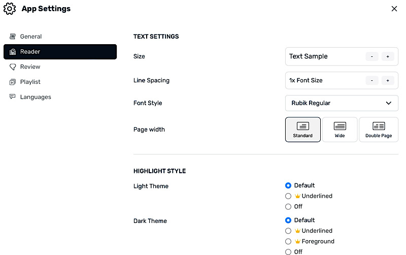 LingQ Reader Settings