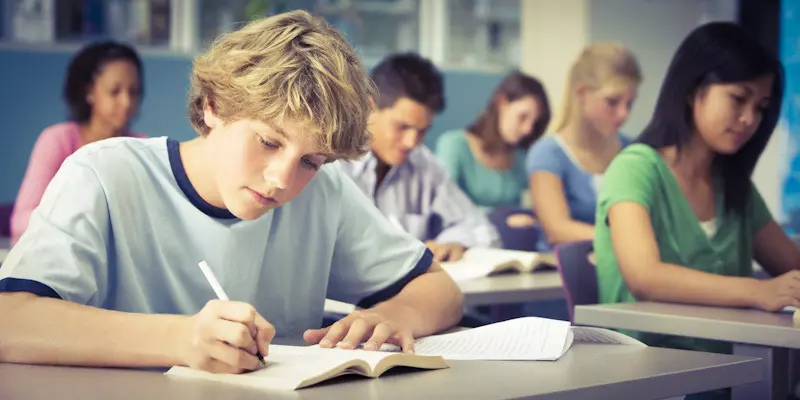 Young students taking toefl test