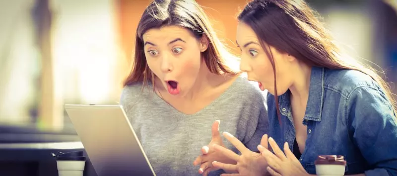 Two girls are comparing prices on their laptop.