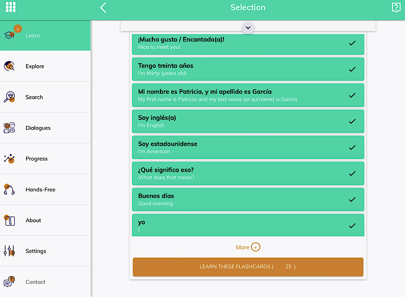 Mosalingua Vocabulary Selection