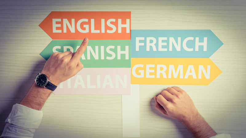 Different languages shown as signs