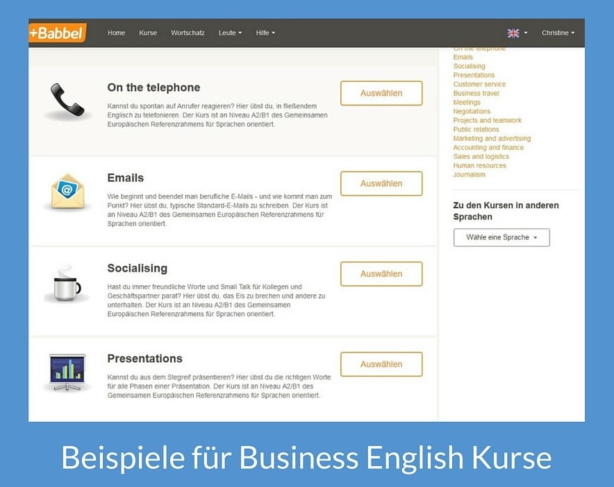 Beispiele für Kurse Business English