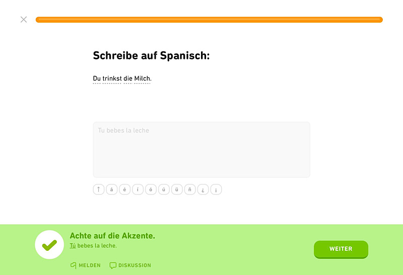 Duolingo Schreibübung zum Test