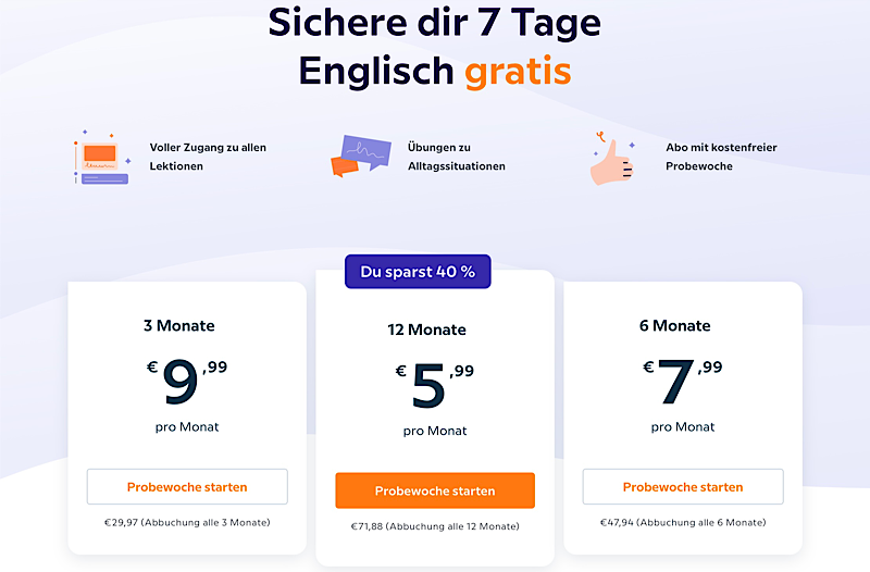 Preise von Babbel während des Tests
