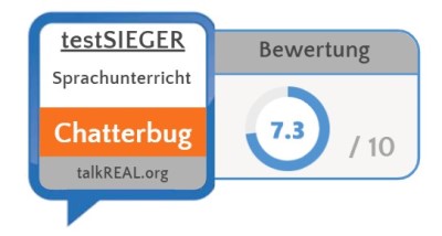 Yabla-Testsieg-Badge Testsieg Chatterbug bester Sprachunterricht im Test