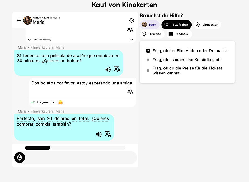 Konversation bei Univerbal: Kinokartenkauf