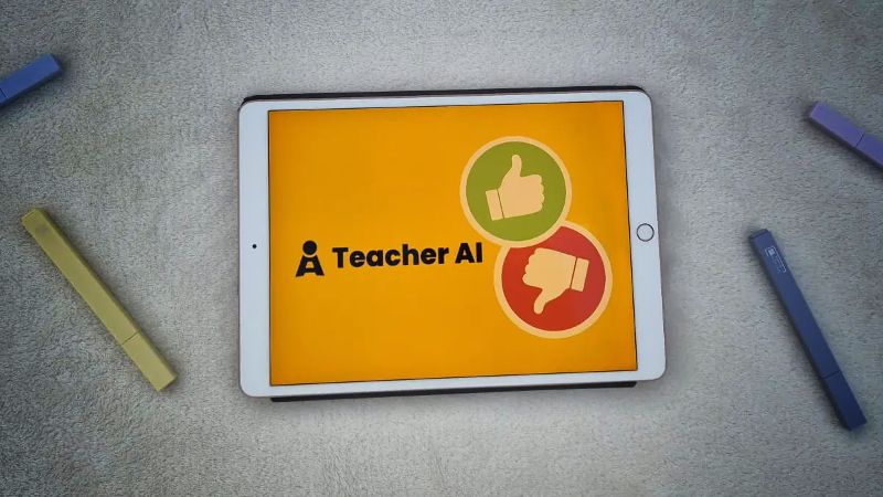 Your Teacher AI Logo auf einem Tablet mit umliegenden Stiften