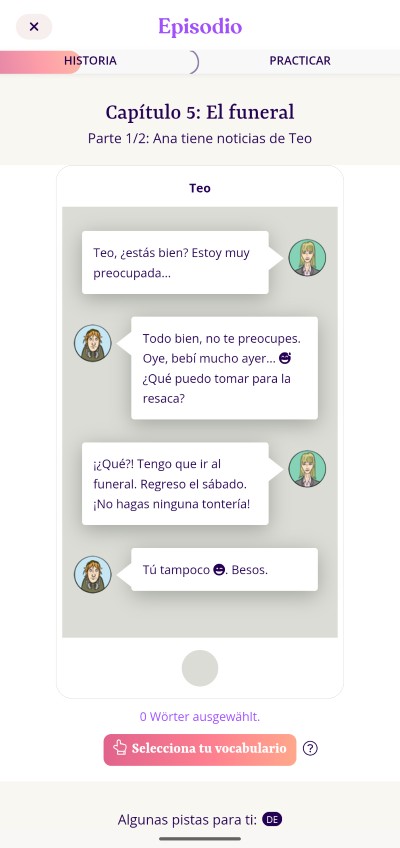 Beispiel-Übung eines Chats in der Aimigo App