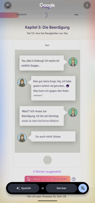 Beispiel einer Übersetzung einer Übung in der Aimigo App