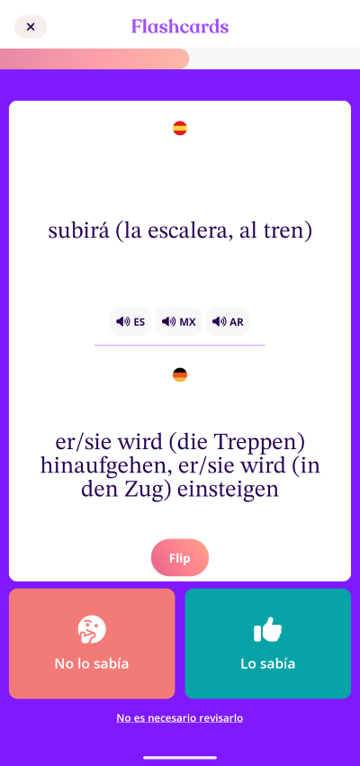 Beispiel des Vokabeltrainings in der Aimigo Coach App