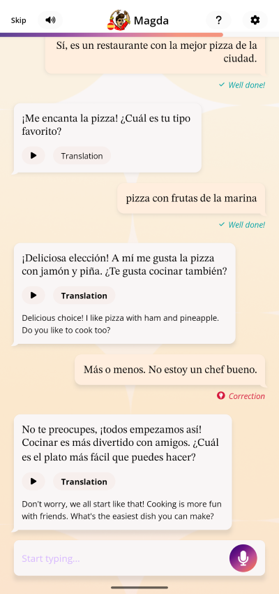 Beispiel-Chat innerhalb des Aimigo Coaches mit einer falschen Eingabe