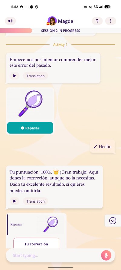 Beispiel eines Chats / einer Lektion im Aimigo Coach