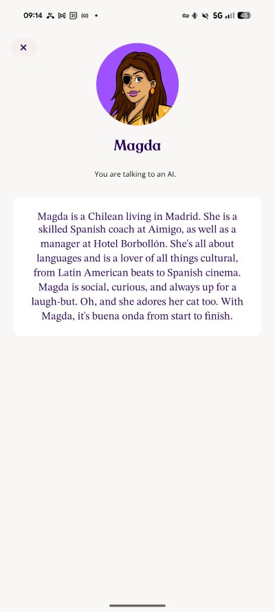 Screenshot aus der App Aimigo Coach, das den Coach Magda zeigt.