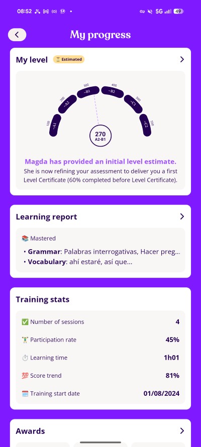 Der Fortschritt innerhalb der Aimigo Coach App